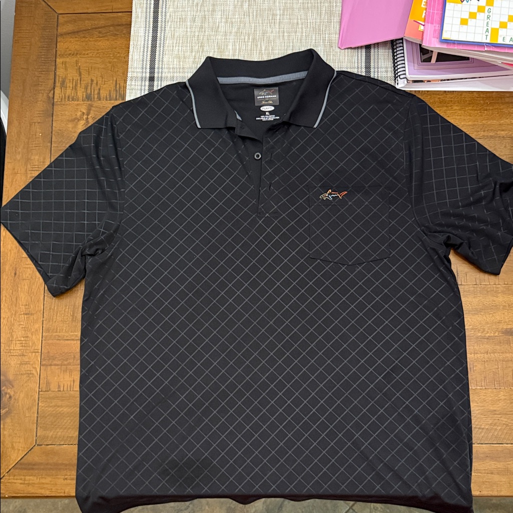 Greg Norman Collection Playdry Black Polo With Crosshatch Pattern